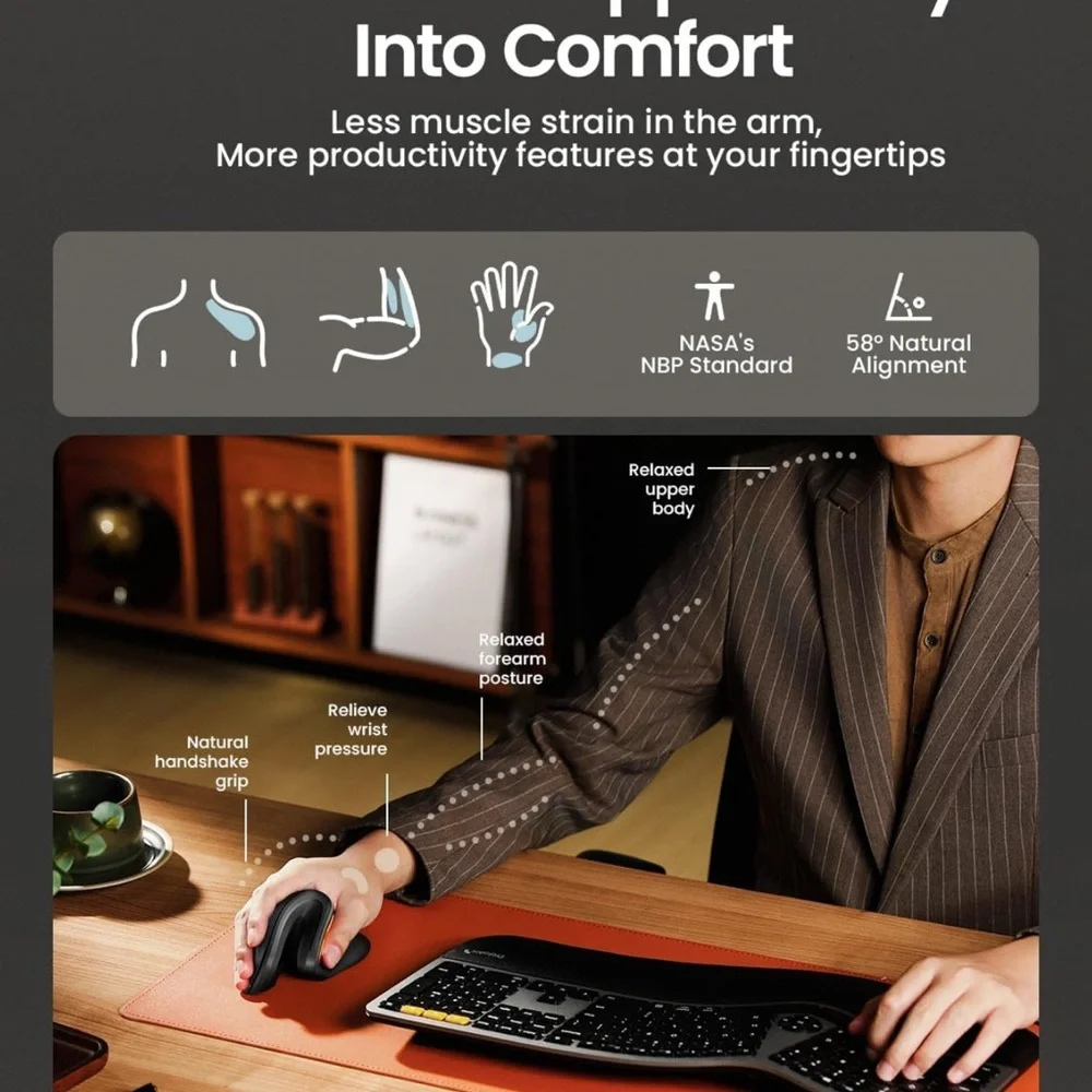 ProtoArc Ergonomic Vertical Mouse, EM11 NL Bluetooth Mouse Wireless, Ergo Mouse